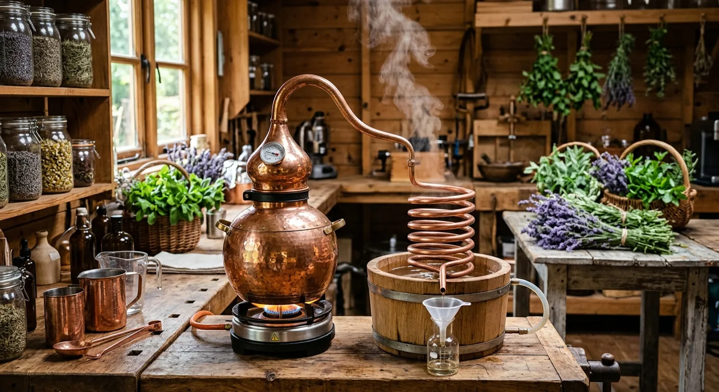 Alambic artisanal pour la distillation d'huiles essentielles — Aromanou Aromaustral