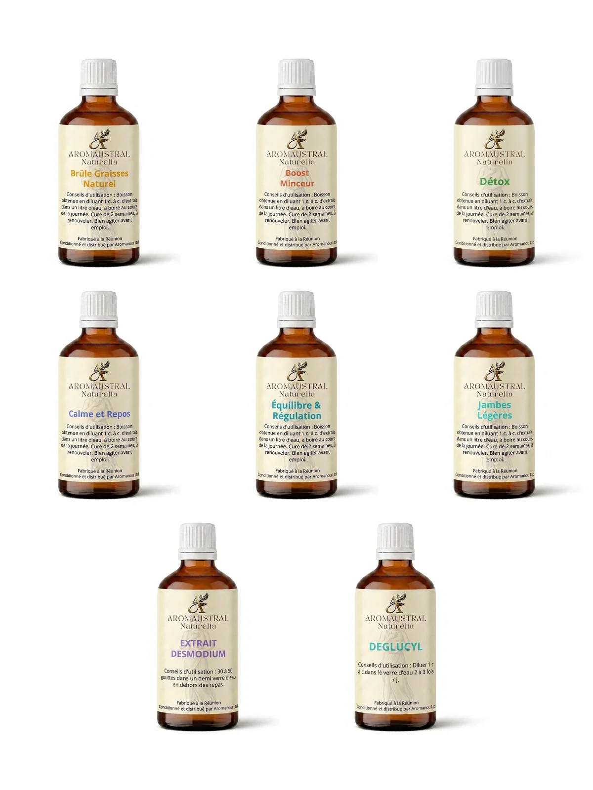 La gamme Naturélia : 8 phytomiellats, extraits fluides concentrés hydro-glycéro-miellés en flacon 50 ml